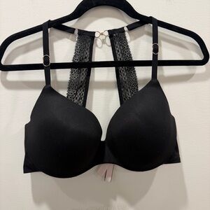 Victoria's Secret 36D Incredible padded Demi bra Black Lace racer back underwire